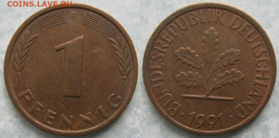 Ходячка ФРГ 1 и 10 пфеннигов - 51.30. -ФРГ 1 пфенниг 1991 F    7175