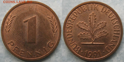 Ходячка ФРГ 1 и 10 пфеннигов - 51.32. -ФРГ 1 пфенниг 1991 J    175-к16-7654