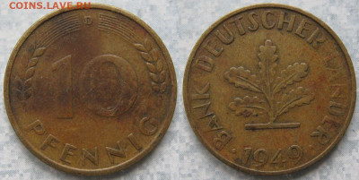 Ходячка ФРГ 1 и 10 пфеннигов - 51.38. -ФРГ 10 пфеннигов 1949 D    198-ас85-5139