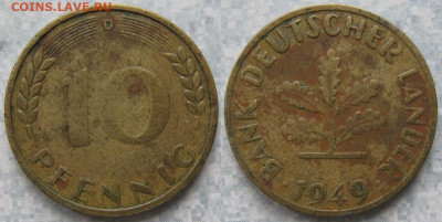 Ходячка ФРГ 1 и 10 пфеннигов - 51.39. -ФРГ 10 пфеннигов 1949 D    198-ас85-6690