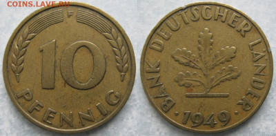 Ходячка ФРГ 1 и 10 пфеннигов - 51.40. -ФРГ 10 пфеннигов 1949 F    6896