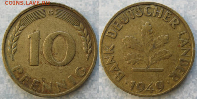 Ходячка ФРГ 1 и 10 пфеннигов - 51.41. -ФРГ 10 пфеннигов 1949 G    201-ас98-11468