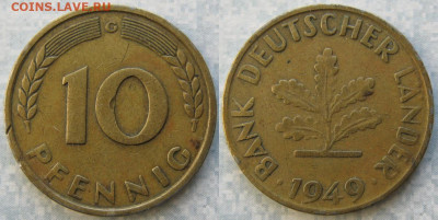 Ходячка ФРГ 1 и 10 пфеннигов - 51.42. -ФРГ 10 пфеннигов 1949 G    201-ас98-11469