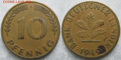 Ходячка ФРГ 1 и 10 пфеннигов - 51.43. -ФРГ 10 пфеннигов 1949 J    6908