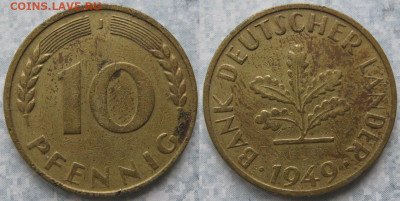 Ходячка ФРГ 1 и 10 пфеннигов - 51.45. -ФРГ 10 пфеннигов 1949 J     198-ас85-6986