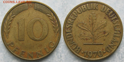 Ходячка ФРГ 1 и 10 пфеннигов - 51.51. -ФРГ 10 пфеннигов 1970 D    6947