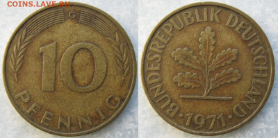 Ходячка ФРГ 1 и 10 пфеннигов - 51.52. -ФРГ 10 пфеннигов 1971 G    6864