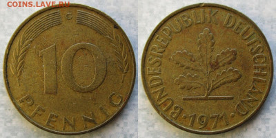 Ходячка ФРГ 1 и 10 пфеннигов - 51.53. -ФРГ 10 пфеннигов 1971 G    7441