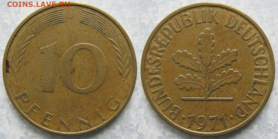 Ходячка ФРГ 1 и 10 пфеннигов - 51.54. -ФРГ 10 пфеннигов 1971 J    6680