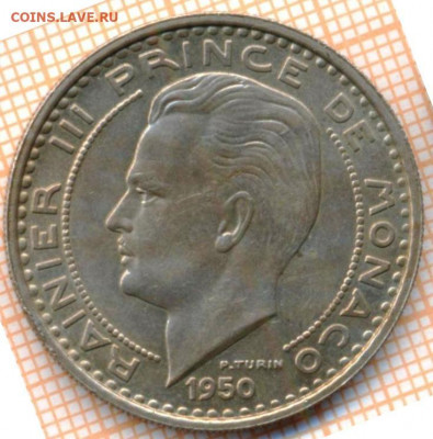 Монако 100 франков 1950 г., до 05.06.2021 г. 22.00 по Москве - Монако 100 франков 1950 2997а
