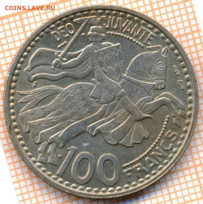 Монако 100 франков 1950 г., до 05.06.2021 г. 22.00 по Москве - Монако 100 франков 1950 2997