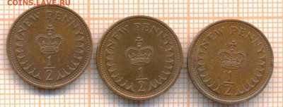 2 пенни 1971,74,80 , фикс - Великобритания полпенни 3шт 3020а