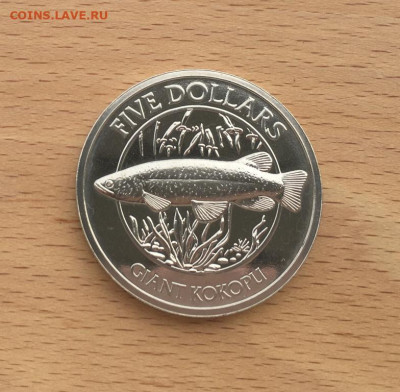 Крона Шайба Новая Зеландия 5$ долларов 2003 галаксия рыба - krona_shajba_novaja_zelandija_5_dollarov_2003_gigantskaja_galaksija_ryba_unc_fauna_tirazh_2400_sht_redkaja