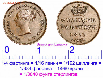 Англия. - Англия Виктория 1-4 фартинга 1851 года для Цейлона
