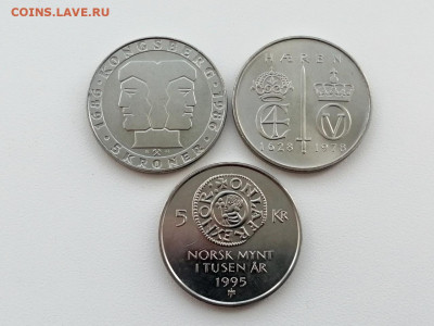 лот юбилейки Норвегии 5 крон 3 монеты до 10.06.2021г - 1