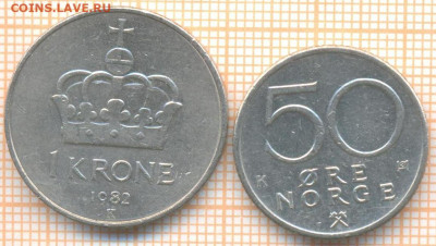 Норвегия 1 кр, 50 эре 1982 г., до 17.06.2021 г. 22.00 по Мос - Норвегия 2мон1982 2618