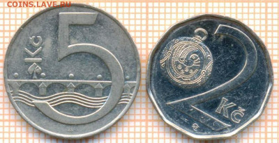 Чехия 5кр1993, 2кр2012 г., до 17.06.2021 г. 22.00 по Москве - Чехия 2 монеты 2797а
