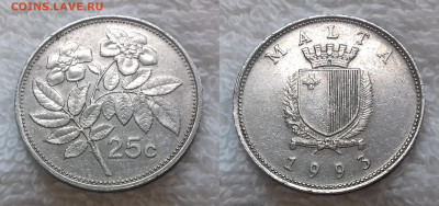 Монеты мира по фиксу - МАЛЬТА 25 центов 1993 20191226_1209