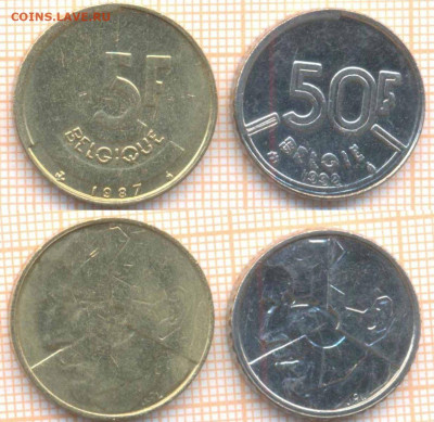 Бельгия 5фр 1987, 50фр 1992, до 19.06.2021 г. 22.00 по Моск - Бельгия 2 монеты 728