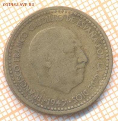 Испания 1 песета 1947 г., до 24.06.2021 г. 22.00 по Москве - Испания 1 песета 1947 2152