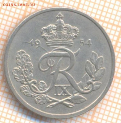 Дания 25 эре 1954 г., до 24.06.2021 г. 22.00 по Москве - Дания 25 эре 1954 2255а