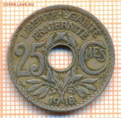Франция 25 сантимов 1918 г, до 27.06.2021 г. 22.00 по Москве - Франция 25 сантимов 1918 3112