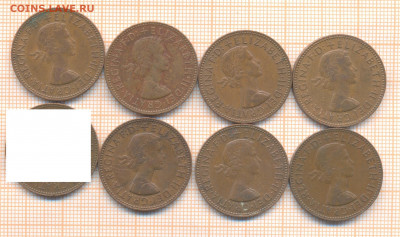 Великобритания полпенни 1958-67 гг., фикс 5р - Великобритания полпенни 8 шт 2627а