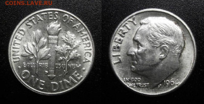 США – 1 дайм (1964 D) «Франклин Рузвельт» до 27.06 (22.00) - США – 1 дайм (1964 D) «Франклин Рузвельт» (Ag)