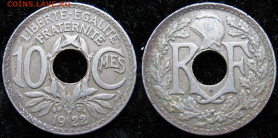 Монеты Франции 1919-1958г. по фиксу - 40.2. -Франция 10 сантим 1922    165-ас9-5004