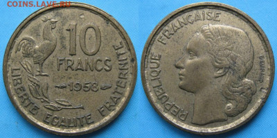 Монеты Франции 1919-1958г. по фиксу - 40.33. -Франция 10 франков 1958    3056