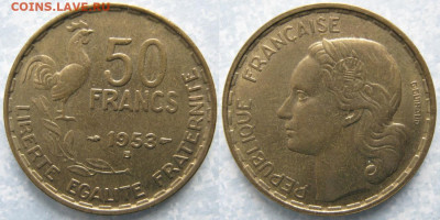 Монеты Франции 1919-1958г. по фиксу - 40.42. -Франция 50 франков 1953 В   168-ак3-3652