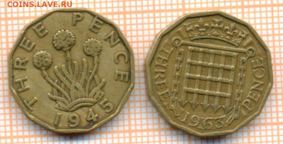 Великобритания 3 пенса 1945,1963 г., до 30.06.2021 г. 22.00 - Великобритания 3 пенса 1945 63 3037