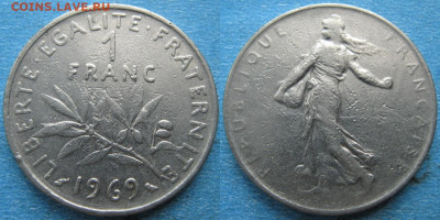 Монеты Франции 1960-2000г. по фиксу - 42.14. -Франция 1 франк 1969    10768