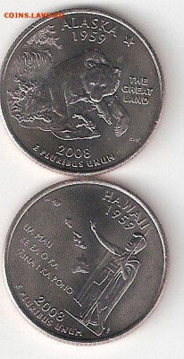 США: Квотеры-штаты АЛЯСКА D + ГАВАЙИ D, UNC - Al+Gavayi A