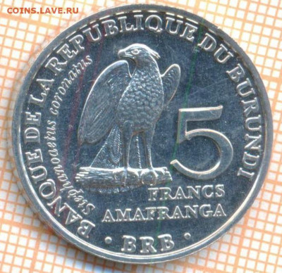 Бурунди 5 франков 2014 г., до 14.07.2021 г. 22.00 по Москве - Бурунди 5 франков 2014 3130а