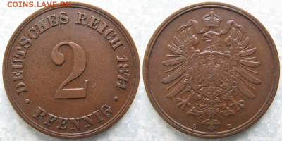 Германия 2 пфеннига 1874 B до 19-07-21 в 22:00 - Германия 2 пфеннига 1874 B    5830