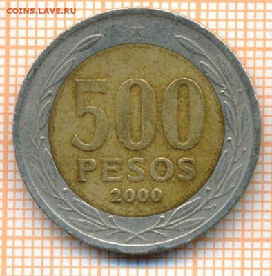 Чили 500 песо 2000 г., до 19.07.2021 г. 22.00 по Москве - Чили 500 песо 2000 3163а