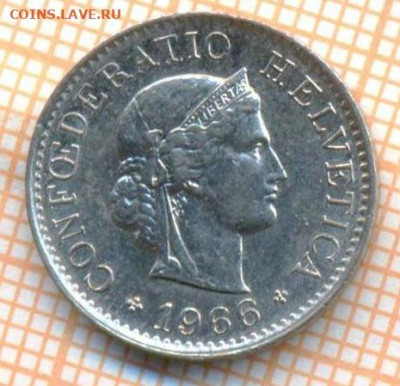 Швейцария 5 раппенов 1966 г., до 20.07.2021 г. 22.00 по Моск - Швейцария 5 раппенов 1966 3188