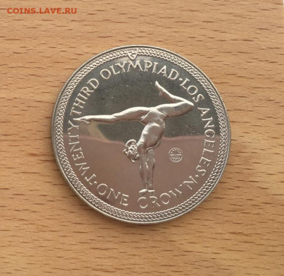 Крона Шайба Остров Мэн 1 крона 1984 Спортивная гимнастика - krona_shajba_ostrov_men_1_krona_1984_olimpijskie_igry_los_andzheles_sportivnaja_gimnastika_olimpiada