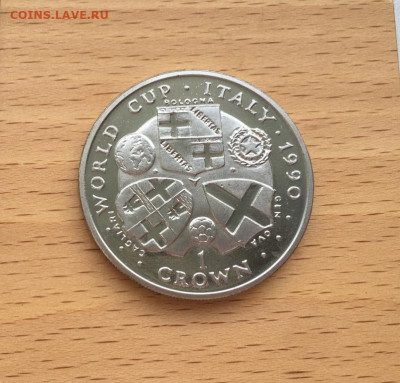 Крона Шайба Остров Мэн 1 крона 1990 Болонья Кальяри Генуя - krona_shajba_ostrov_men_1_krona_1990_chempionat_mira_futbol_italija_bolonja_kaljari_genuja_sport