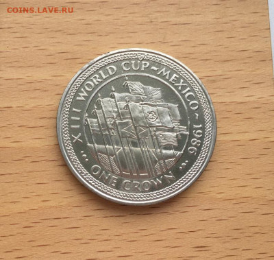 Крона Шайба Остров Мэн 1 крона 1986 Чемпионат мира Футбол - krona_shajba_ostrov_men_1_krona_1986_chempionat_mira_futbol_meksika_flagi_sport