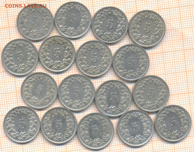 Швейцария 5 раппенов 1952-1975 гг., фикс - Швейцария 5 раппенов фикс 3256