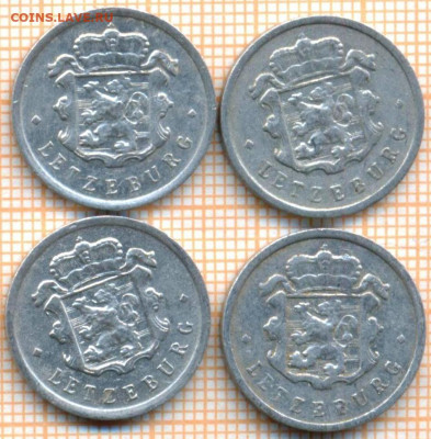 Люксембург 25 сантимов 1954,57,64,70 гг., фикс - Люксембург 25 сантимов 4шт 3246