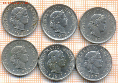 Швейцария 5 раппенов 1962-1971 гг., фикс - Швейцария 5 раппенов 6шт фикс 3257