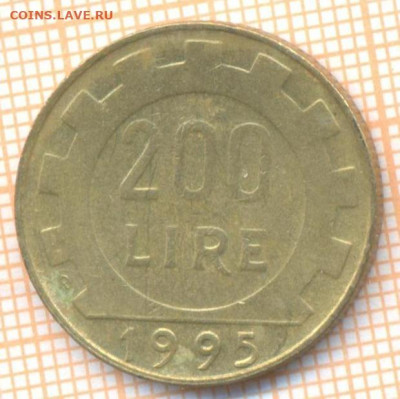Италия 200 лир 1995, 20 лир 1958 г, до 25.07.2021 г. 22.0 - Италия 200 лир 1995 2910