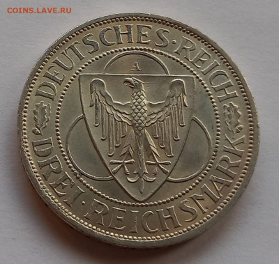 Германия. Веймар. 3 рейхсмарки 1930, Рейнланд. серебро,UNC - 11