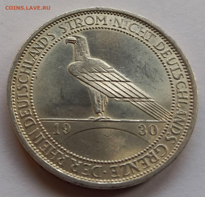 Германия. Веймар. 3 рейхсмарки 1930, Рейнланд. серебро,UNC - 2