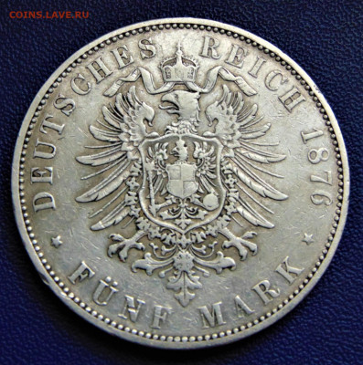Гессен. 5 марок 1876. До 16.08.21 в 22:00. - HE-5-1876-