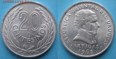 Уругвай 20 сентесимо 1965 до 21-08-21 в 22:00 - Уругвай 20 сентесимо 1965    160-кл2-5899