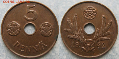 Финляндия 5 пенни 1942 до 21-08-21 в 22:00 - Финляндия 5 пенни 1942    186-ак3-4023